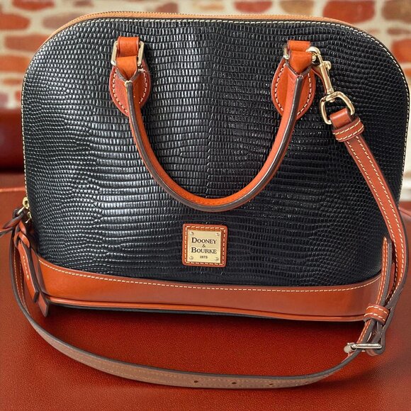 Dooney And Bourke Black Embossed Leather Satchel Crossbody Bag Vintage Classic - Picture 1 of 11